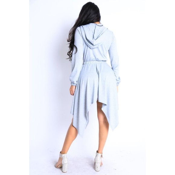 Women's Long Sleeves Hooded Drape Dress Full Zipper Dress Jacket Dress - Picture 3 of 15